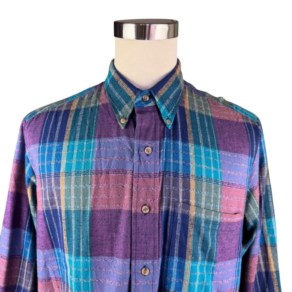 Bay Area Traders Men's L Plaid Flannel Shirt, Multicolor Button Down 100% Cotton - Picture 2 of 7